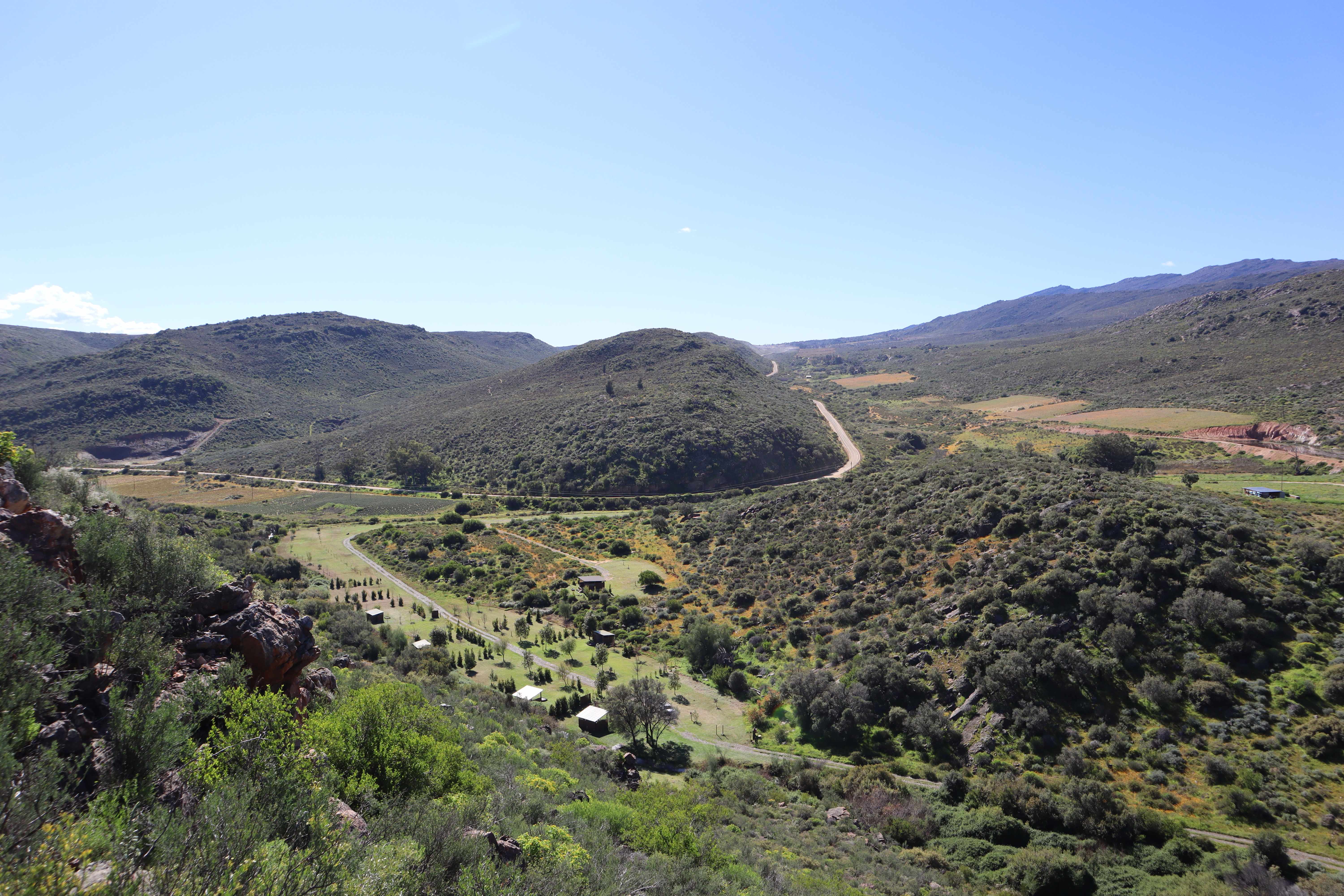 Kriedouw Farm aerial view showing the entire campsite nestled in the valley